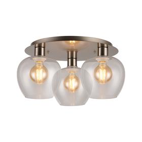 DK1432  Lori 40cm Round Ceiling Flush, 3 Light Flush Fitting, Satin Nickel/Clear Wine Shades